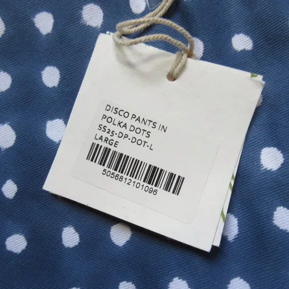 NWT SZ Blockprints Hand Block-Printed Disco Pants in Blue Polka Dots Canvas L - Picture 5 of 11